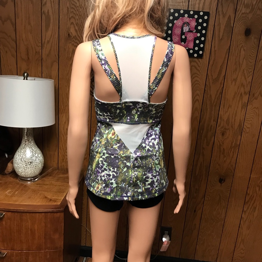 Lululemon Green Mesh Polka Dot Foloral-Active Running The City Tank -Size 6 - Picture 3 of 11